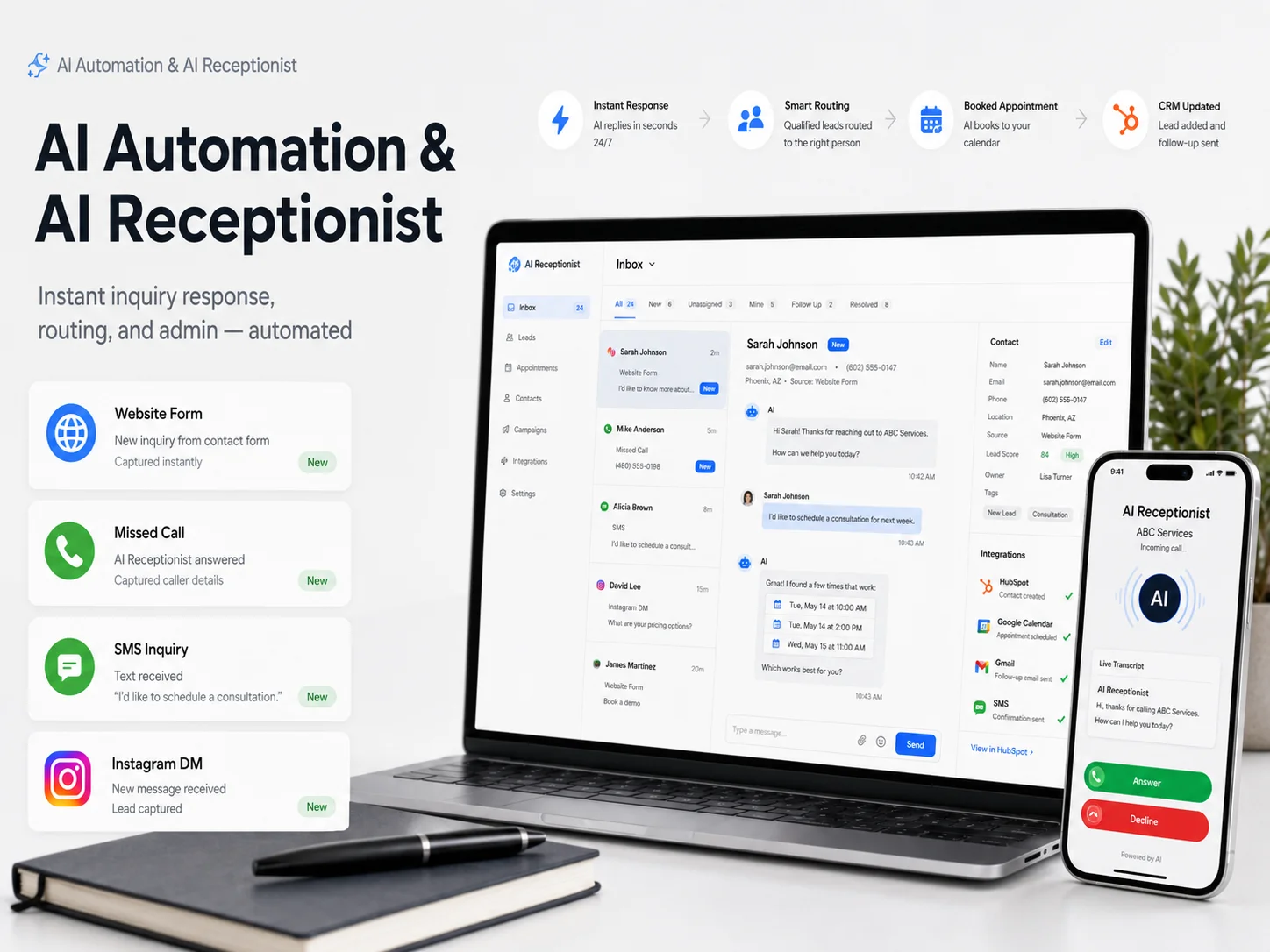 AI Automation & AI Receptionist — OWNERTS service overview