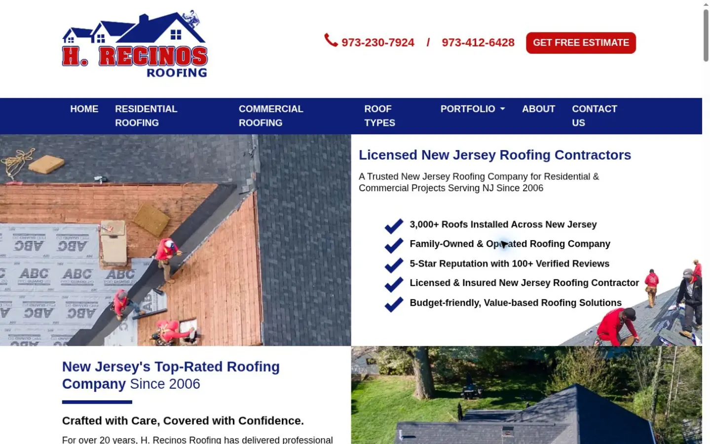 H. Recinos Roofing website homepage preview